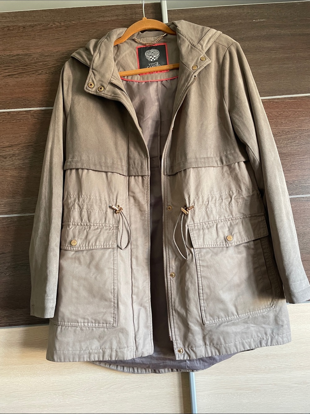 Vince Camuto Light Brown Hooded Utility Jacket